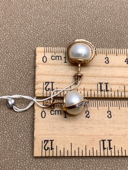 *Пусеты Белый Жемчуг д.10,5-11 цв Красное арт. 2.0901.0.b-668 Вес 5,55 г - фото 347423