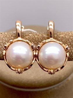 *Серьги Белый Жемчуг д.9,5-10 цв Красное арт. 2.0865.0.b-691 Вес 6,3 г - фото 347427