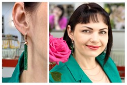 *Серьги Трансформеры Зеленая Шпинель цв Красное арт. С110-5493ШИ-841 вес 7,25 г - фото 64737