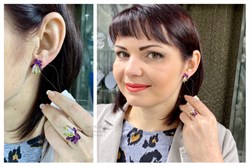 *Серьги Аметист Хризолит Микс цв Красное арт. С122-5064М3-519 вес 6,05 г - фото 66045