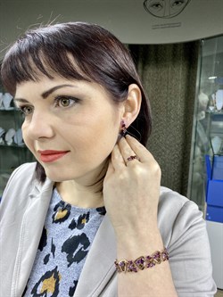 *Серьги Родолит Аметист Микс цв Красное арт. С120-1368М1-956 вес 3,97 г - фото 66161