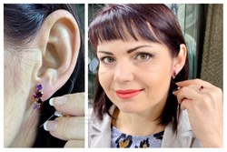 *Серьги Родолит Аметист Микс цв Красное арт. С120-1368М1-956 вес 3,97 г - фото 66165