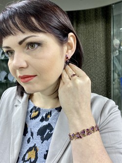 *Серьги Родолит Аметист Микс цв Красное арт. С120-1368М1-956 вес 3,97 г - фото 66166