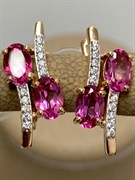 *Серьги Поцелуйчики Розовый Топаз арт. 02-3259/00ТР-60-565 вес 3,18 г