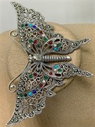 *Брошь-Кулон Бабочка Микс Марказит Бирюза Лазурит Оникс Перламутр Сердолик Зеленый Агат арт. HB0468-095 (вес 17,22 г)