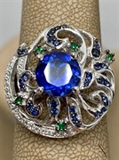 *Кольцо р.18,5 иск Сапфир Микс арт. AS-R00457-X-W-BL-X-BL-478 вес 6,3 г