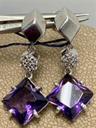 *Серьги Пусеты  Аметист иск арт. 02-2057/ЮСАМ-00-736 вес 4,24 г
