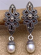 *Серьги Микс Марказит Жемчуг арт. HE1053-123 вес 5.04 г