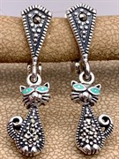 *Серьги Кошки Микс Марказит Эмаль арт. HE1574-522 вес 6,31 г