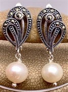 *Серьги Микс Марказит Жемчуг арт. HE0921-079 вес 5,16 г